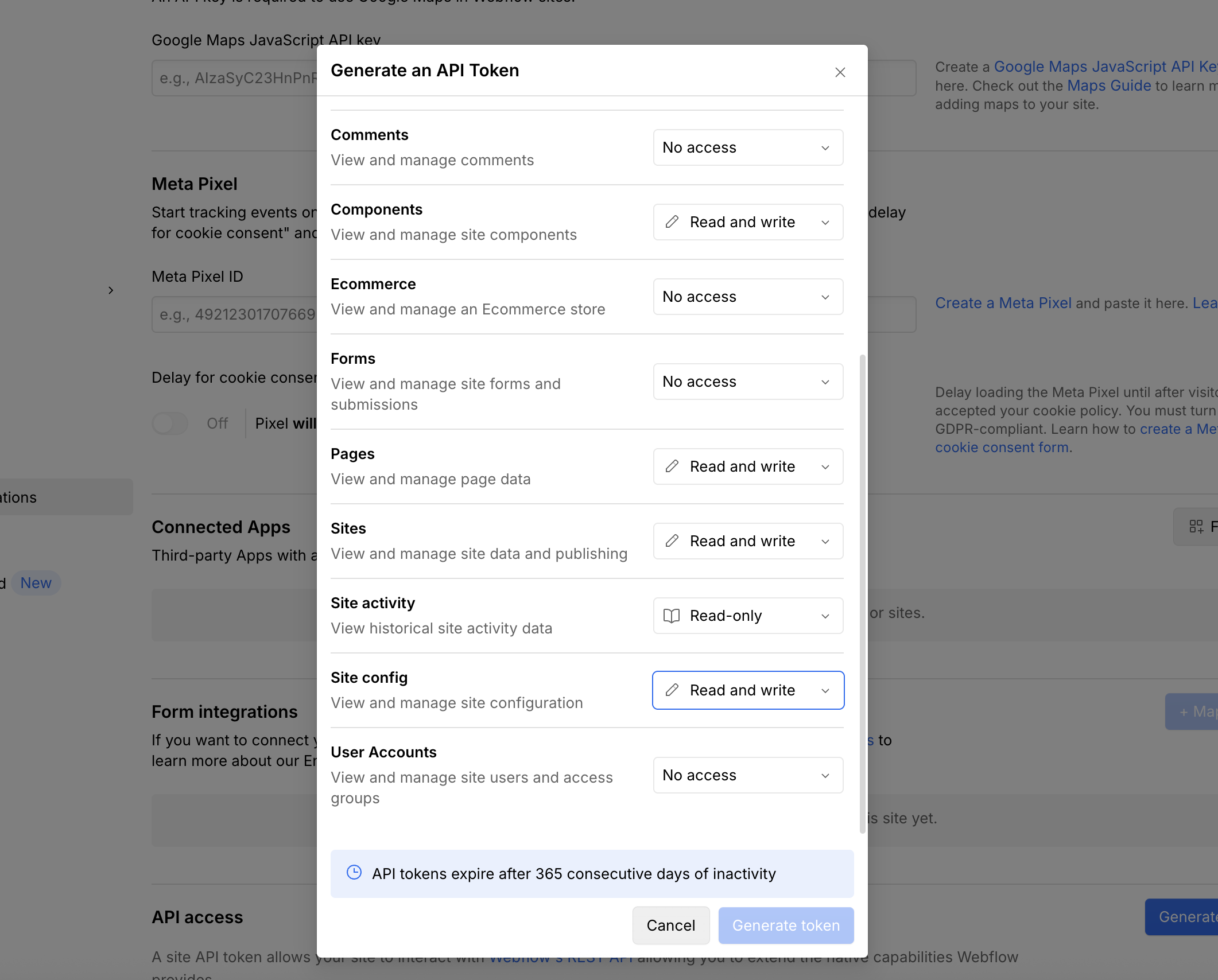 Webflow Token Permissions